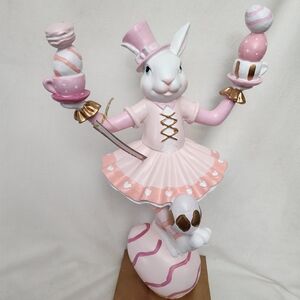 PINK BALLERINA BUNNY JUGGLING TEACUPS AND EGGS